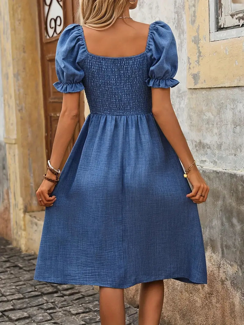 Greta™ – Damen-Denimkleid mit Puffärmeln