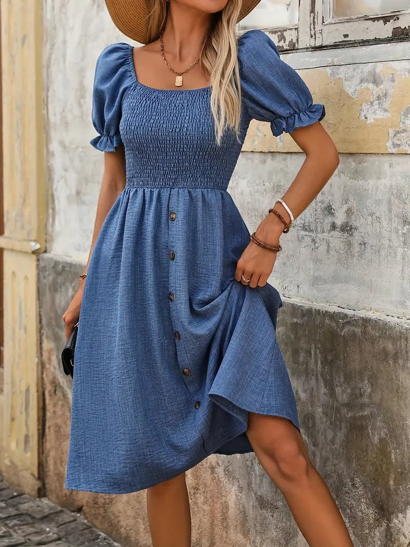 Greta™ – Damen-Denimkleid mit Puffärmeln