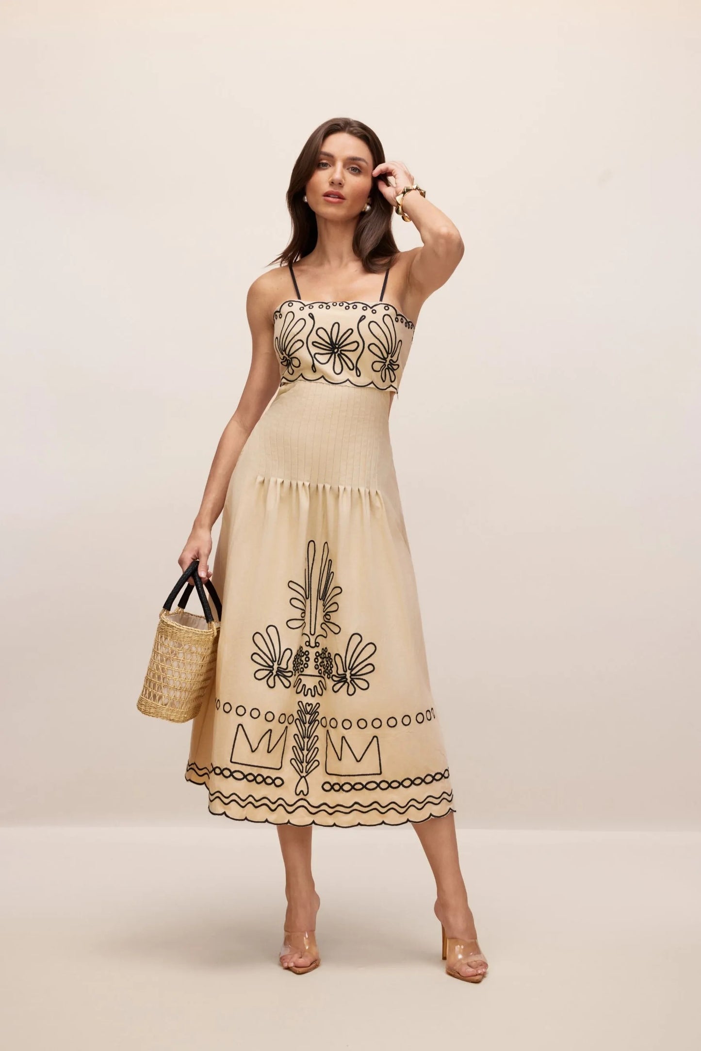 Caroline™ - Abstrakter Stickerei Midikleid