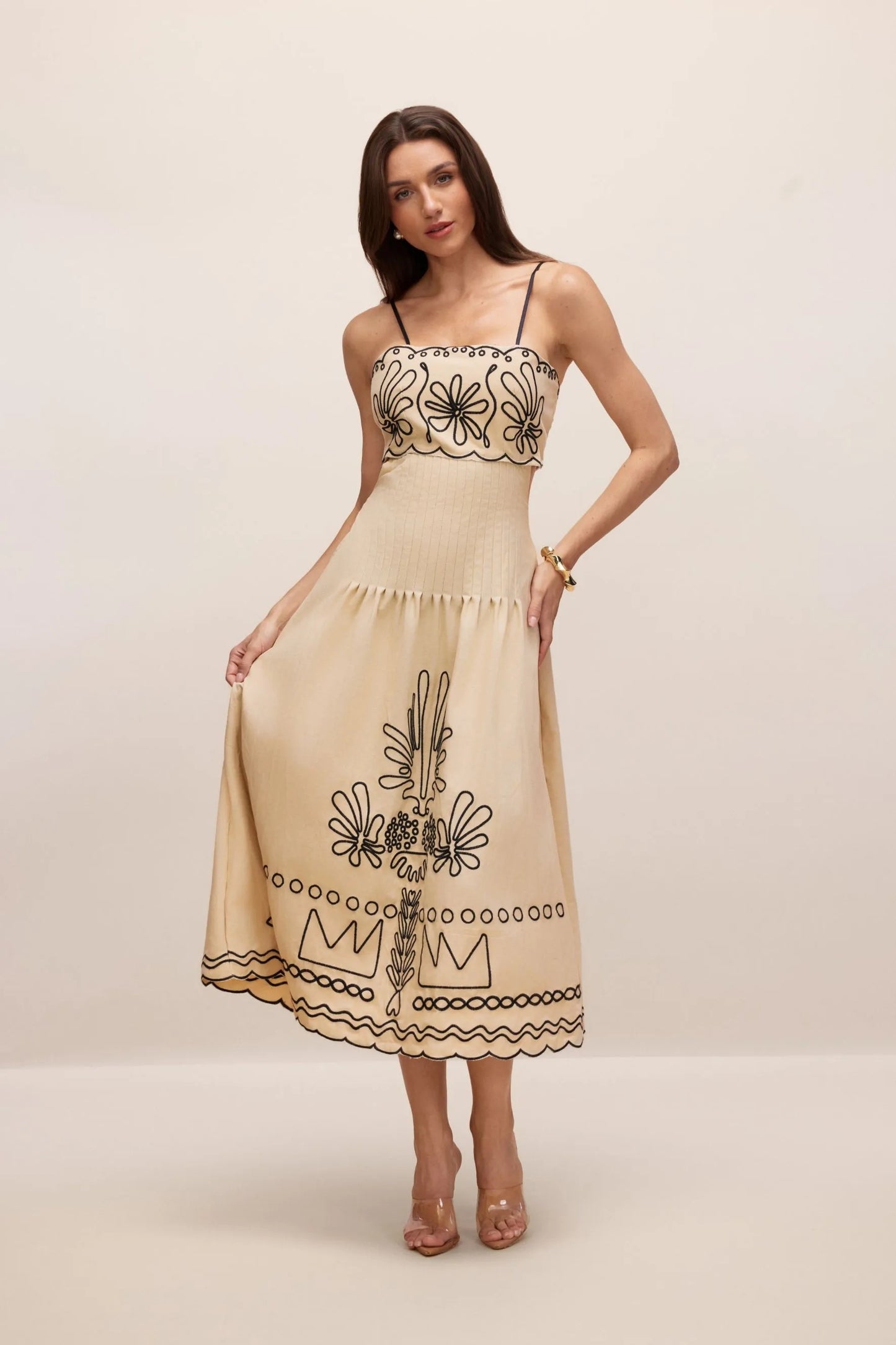 Caroline™ - Abstrakter Stickerei Midikleid