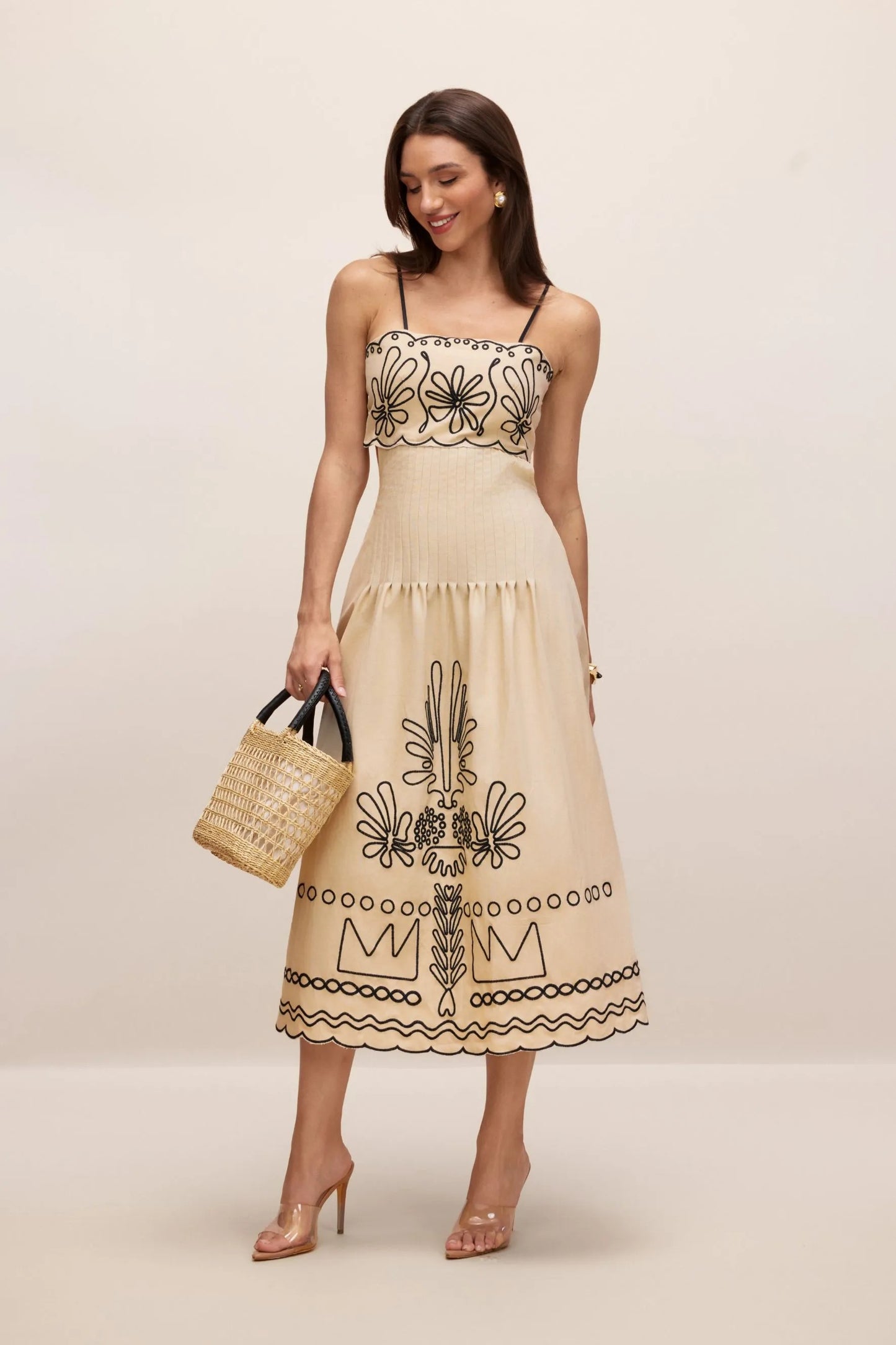 Caroline™ - Abstrakter Stickerei Midikleid