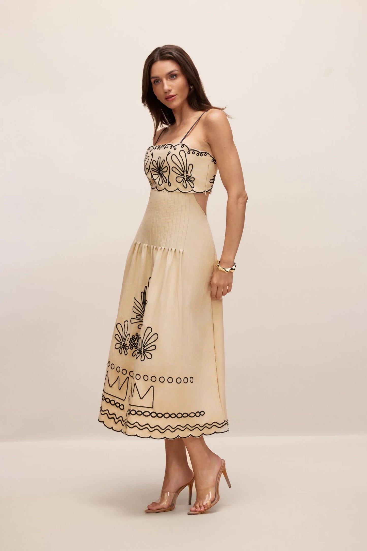 Caroline™ - Abstrakter Stickerei Midikleid