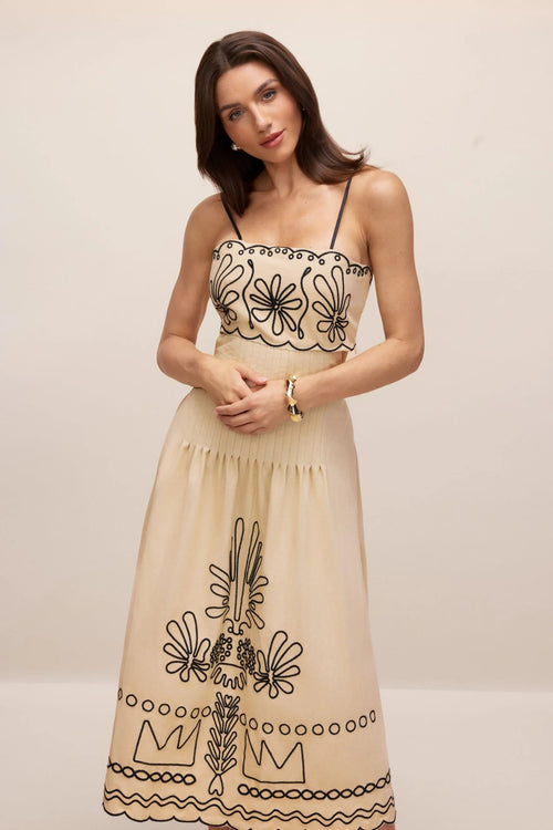 Caroline™ - Abstrakter Stickerei Midikleid