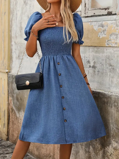 Greta™ – Damen-Denimkleid mit Puffärmeln