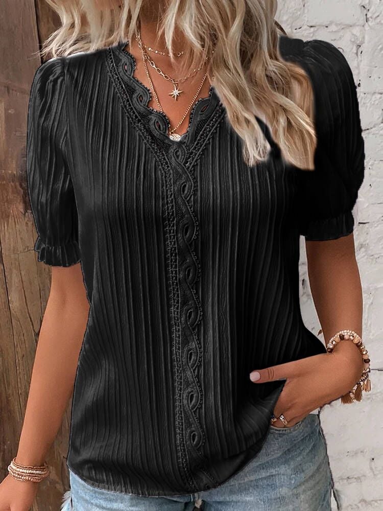 Isabella™ – Elegantes V-Ausschnitt Spitzen Bluse