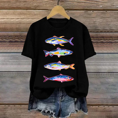 Charene™ - T-Shirt mit Fisch-Aufdruck