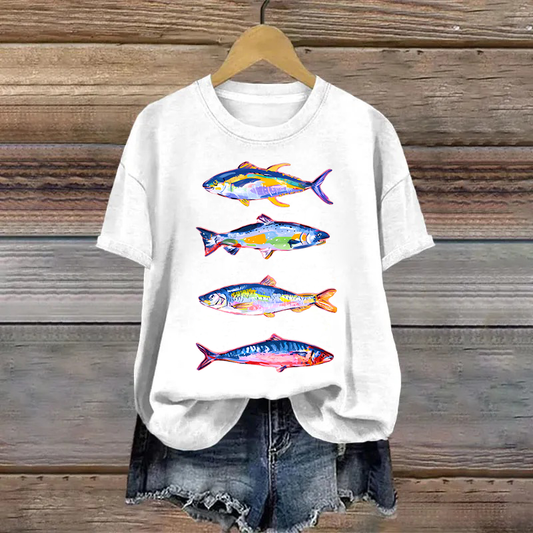 Charene™ - T-Shirt mit Fisch-Aufdruck