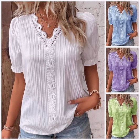 Isabella™ – Elegantes V-Ausschnitt Spitzen Bluse