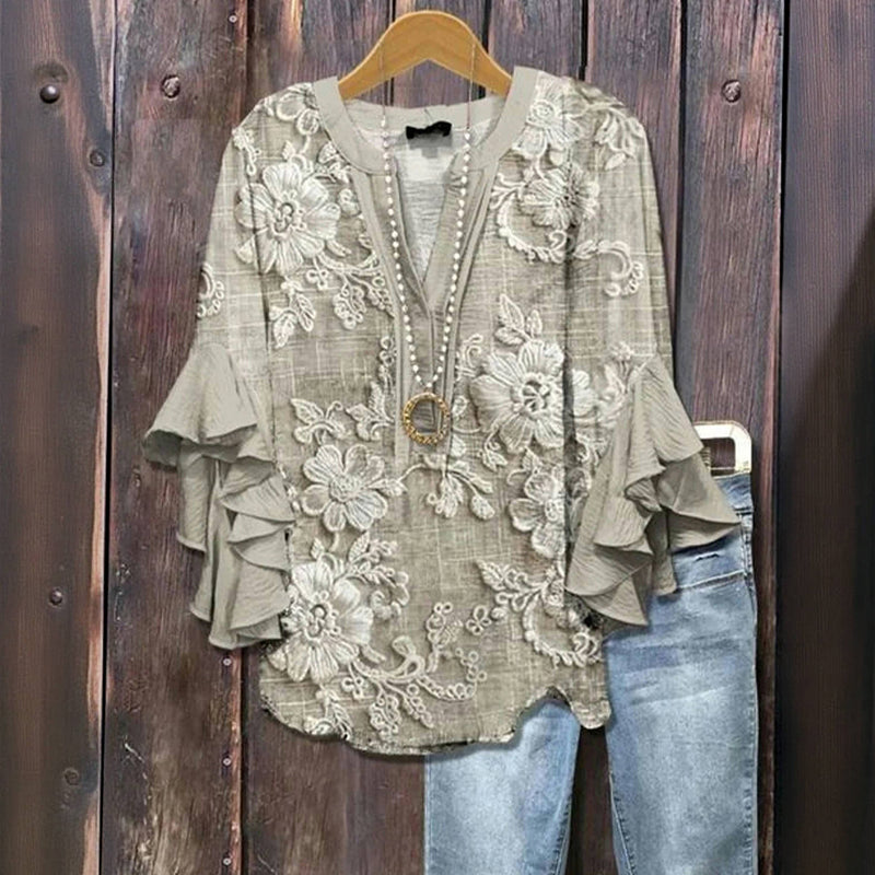 Tifania™ - Blumendruck Vintage Bluse