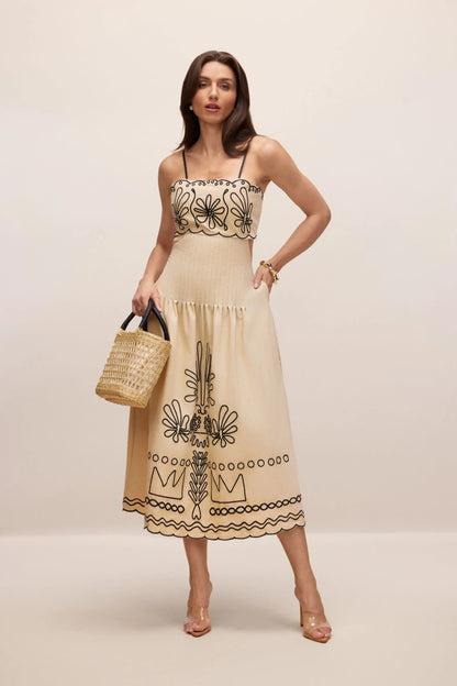 Caroline™ - Abstrakter Stickerei Midikleid