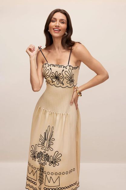 Caroline™ - Abstrakter Stickerei Midikleid
