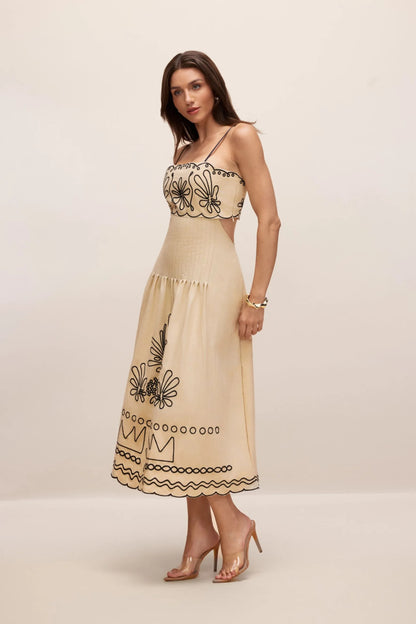 Caroline™ - Abstrakter Stickerei Midikleid