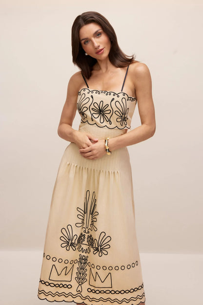 Caroline™ - Abstrakter Stickerei Midikleid