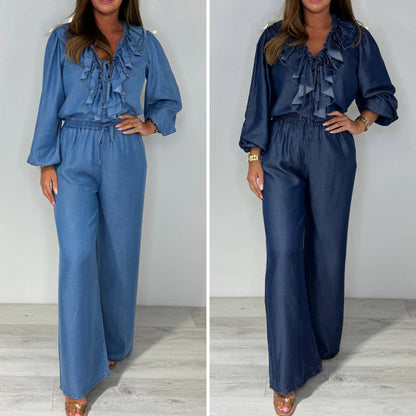 Fayla™ – Denim-Jumpsuit mit Rüschen