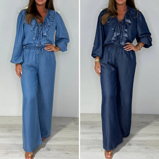 Fayla™ – Denim-Jumpsuit mit Rüschen